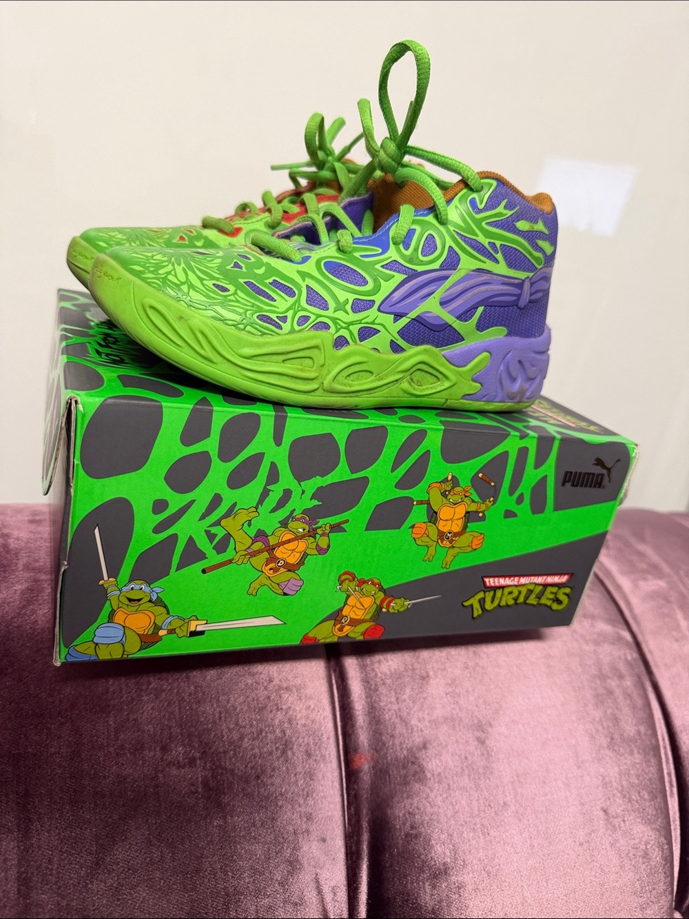 Puma Neon Green and Purple TMNT Inspired Athletic Sneakers